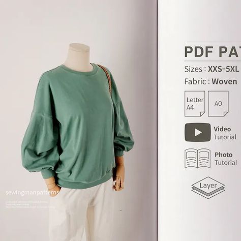 SewingmanPatterns - Etsy Poland Shoulder Puff Sleeve, Shirt Sewing Pattern, Beginner Sewing, Couture Mode, Oversized T Shirts, Tshirt Pattern, Sweatshirts Pattern, Fashion Sewing Pattern, How To Make Clothes