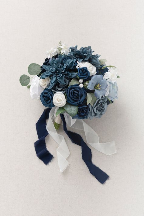 Navy Wedding Decorations, Tossing Bouquet, Navy Bridal Bouquet, Dusty Blue And Navy, Navy Blue Bouquet, Bridal Bouquet Bridesmaid, Bouquet For Wedding, Bridal Bouquet Blue, Artificial Wedding Bouquets