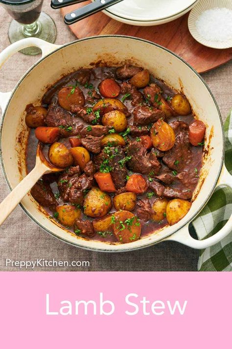 Featuring tender chunks of lamb, buttery potatoes, and caramelized carrots, Lamb Stew is a satisfying and comforting meal fit for special occasions, like St. Patrick’s Day, or a hearty Sunday supper. Caramelized Carrots, Buttery Potatoes, Lamb Stew Recipes, Red Wine Recipe, Easy Autumn Recipes, Preppy Kitchen, Lamb Stew, Red Wine Sauce, Beef Stew Meat