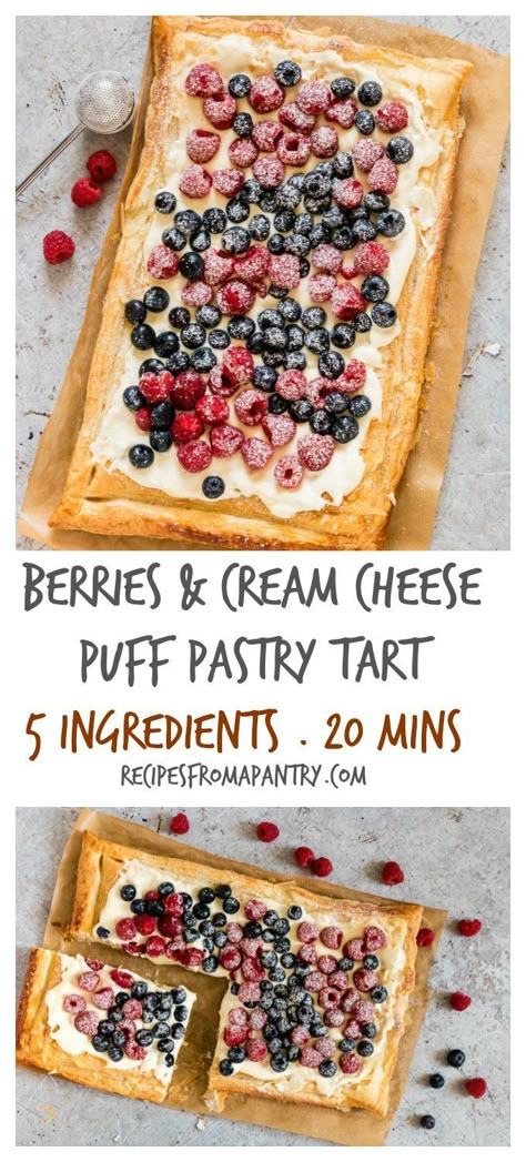 Puff Pastry Breakfast, Pastry Breakfast, Cream Cheese Puffs, Cream Cheese Puff Pastry, Easy Party Desserts, Breakfast Tart, Berries And Cream, Breakfast Inspiration, Cheese Puff