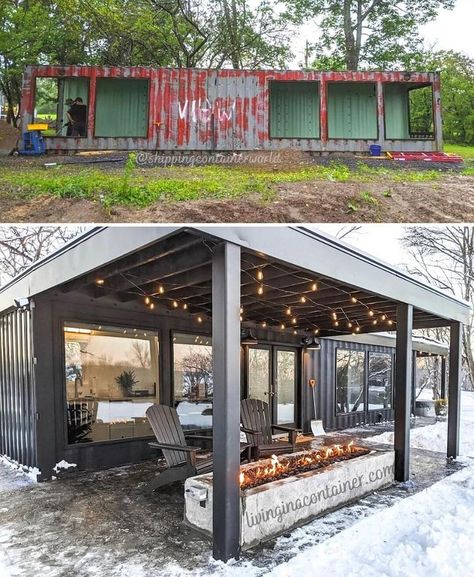 Shipping Container Homes on Instagram: “Another example of a structure that was done with shipping containers and then a porch covering - on-site. With modular steel framing both…” Container Shed, Shipping Container Sheds, Buy Shipping Container, Shed Tiny Home, Small House Design Architecture, Steel Sheds, Home Design Inspiration, Container House Plans, Casa Container