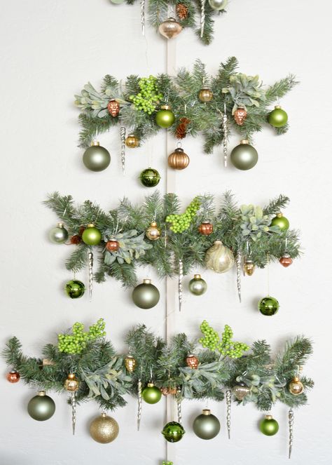 DIY Wall Christmas Tree | Centsational Style Diy Wall Christmas Tree, Tree Design On Wall, Wall Mounted Christmas Tree, Wall Hanging Christmas Tree, Wall Christmas Tree, Bohemian Christmas, Christmas Tree Background, Background Diy, Christmas Wall Hangings