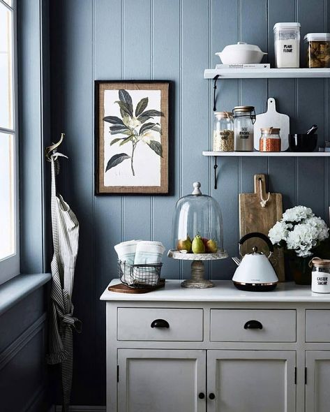 Porter's Paints on Instagram: “Newport Blue in Eggshell looking dreamy in this kitchen scene. . . Styled by @sarahkmaloney for @houseandgarden Photo @ksoljointeriors . .…” Porter Paint Colors, Kitchen Scene, Porter Paint, Newport Blue, Article Furniture, Sydney Harbour, Paint Companies, Blue Kitchen, House Paint Exterior