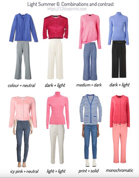 Light Summer Color Combinations, Summer Color Analysis Outfits, Light Summer Colour Palette, Summer Cool Tone Outfit, Light Summer Winter Outfits, Light Summer Palette Outfits, Light Summer Outfits Color Palettes, Cool Summer Palette Outfits, Light Summer Capsule Wardrobe