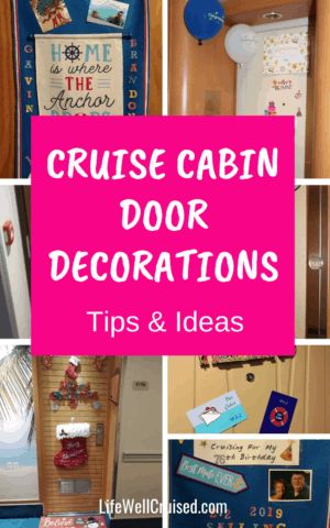 Going on a cruise and wondering if you should decorate your cabin door? This article is full or tips and ideas for cruise cabin door decoration. It's a popular cruise tradition to personalize your stateroom door with magnets, decals and banners. It's a great way to celebrate birthdays and other holidays on your cruise, and a good way to find your stateroom door. See the corresponding post with cruise tips, advice and information about cruise cabin door decoration ideas on LifeWellCruised.com Royal Carribean Door Decorations, Cruise Doors Ideas, First Cruise Door Decorations, Dollar Tree Cruise Door Decor, Door Decorations For Cruise Doors, Cruise Cabin Door Decorations Ideas Anniversary, Cabin Door Decorations Cruise, Cruise Cabin Decorations, Cruise Ship Door Decor