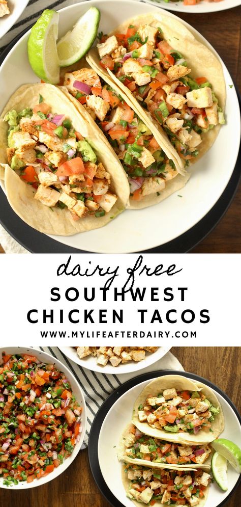 Juicy Chicken Tacos, Southwest Chicken Tacos, Dairy Free Tacos, Chicken Recipes Dairy Free, Taco Tuesday Recipes, Homemade Pico, Dairy Free Recipes Dinner, Taco Bowl, Dinner Rotation