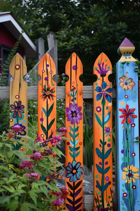 Fence Decorating Ideas, Garden Transformation, Hippie Garden, Creative Garden Decor, Garden Fence Art, Art Pole, Garden Poles, Gardening Hacks, Fence Art