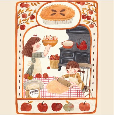 Pie Drawing, Making Apple Pie, Apple Illustration, Pies Art, Apple Pies, Autumn Illustration, Art Hobbies, Picture Illustration, Dessin Adorable