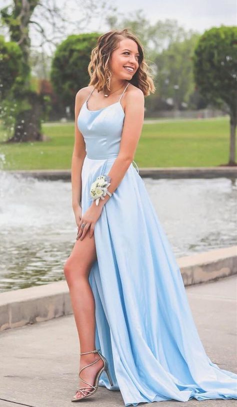 Winter Formal Dress, Light Blue Prom, Light Blue Prom Dress, Blue Prom Dress, Winter Formal Dresses, Prom Dresses With Pockets, Normal Delivery, Satin Dress Long, Dress Winter