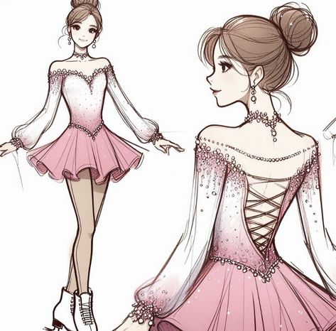 Figure Skating Dresses Design, Pink Skating Dress, Figure Skating Dress Sketch, Figure Skating Dresses Beautiful, Pink Figure Skating Dress, Figure Skating Outfits, Ice Skating Outfit, Figure Skating Costumes, Figure Skating Dress