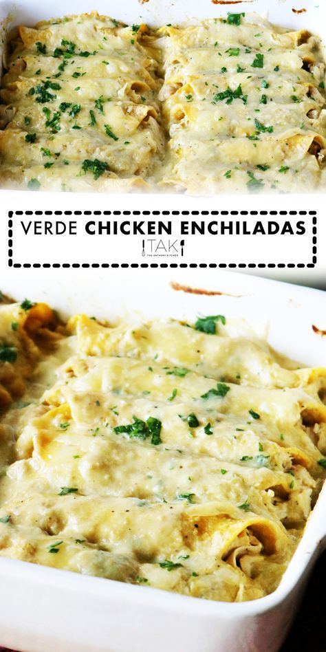 Recipe For Chicken Enchiladas, Verde Chicken Enchiladas, Enchiladas Corn Tortillas, Chicken Enchiladas Verde, Corn Tortilla Recipes, Chicken Verde, Green Chicken Enchiladas, Mexican Enchiladas, Verde Chicken