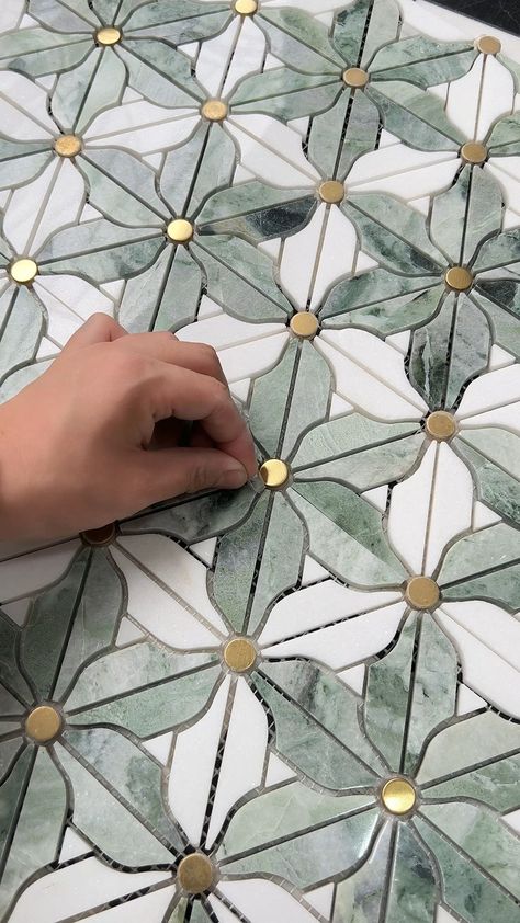 Shangeri La jade marble with thassos flower mosaic tile. Try a fresher design to bring a new experience to your… | Instagram Bedroom Trunk, Green Marble Tile, Drømme Bad, Home Nails, Nails Home, Decorating Home, Mosaic Flowers, Treat Ideas, Inspire Me Home Decor