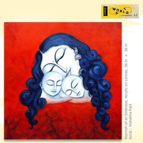 “Warmth of an embrace” by “Vishakha Patil” is a harmonious painting that captures the essence of motherhood.  #Jumbish #PaintYourWayToFame #JumbishCreations #Artist #Painting #Art #ArtWork Motherhood Painting Easy, Motherhood Painting Abstract, Motherhood Painting, Variety Art, Artist Room, Canvas Art Painting Abstract, Drawing Painting Ideas, Dream Painting, Art Painting Abstract