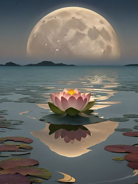 A Lotus Flower Growing Near SEA Sand Full Moon Is Calm Reflection Of In Sea#pikbest##Backgrounds Lotus Flower In Water, Lotus Flower Growing, Lotus In Water, Lotus Flower Background, Diwali Facts, Flower Full Moon, Sea And Flowers, Sea Backgrounds, Lotus Background