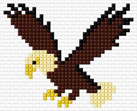 Eagle Cross Stitch Pattern, Tiny Cross Stitch, Easy Cross Stitch Patterns, Cat Cross Stitch Pattern, Plastic Canvas Patterns Free, Pola Kristik, Cross Stitch Bird, Beaded Cross, Pixel Art Pattern