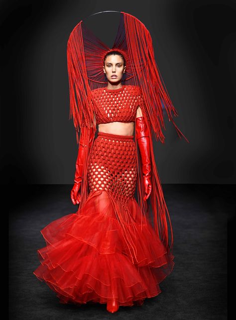 Interview with Visionary Fashion Designer Coral Castillo - Contagion Media Coral Fashion Design, Moodboard Red, Goddess Of The Underworld, Clo 3d, Coral Fashion, Visionary Fashion, Elle Us, High Fashion Dresses, Macrame Dress