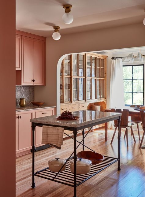 Ballard Tudor — Lisa Staton Design Pink Kitchen White Cabinets, Open Concept Bathroom, Antique Storage, Random Inspiration, Classic Kitchens, Pink Kitchen, Green Kitchen, Green Grey, Kitchen Wall