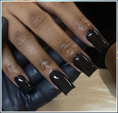 Black Nail Design - Discover thousands of brands and amazing products, all designed for the modern shopper like YOU. Check It Out Now! All Black French Tip Nails, Black Shirt Square Nails, Short Nails Fall 2022, Black Square Short Nails, Black Nails Acrylic Squares, Medium Black Acrylic Nails, Black Acrylic Overlay Nails, Black Manicure Short Square, Tapered Square Black Nails