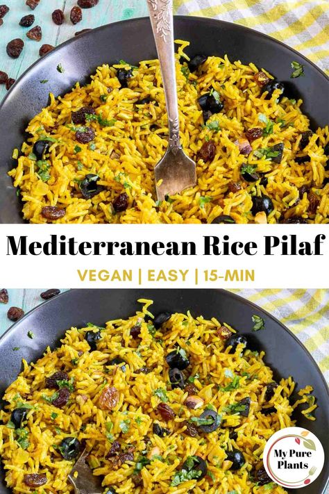 Rice With Raisins Recipes, Mediterranean Rice Pilaf, Mediterranean Rice Recipes, Mediterranean Rice Pilaf Recipe, Vegan Rice Pilaf, Mediterranean Rice Recipe, Mediterranean Rice, Rice Pilaf Recipe, Rice Flakes