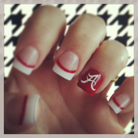 Good luck nails worked!! ROLL TIDE! 15! Crimson Tide Nails, Alabama Nails Crimson Tide, Alabama Football Nails, Alabama Nail Art, Luck Nails, Alabama Nails, Football Nail Designs, Sports Nails, Football Nails