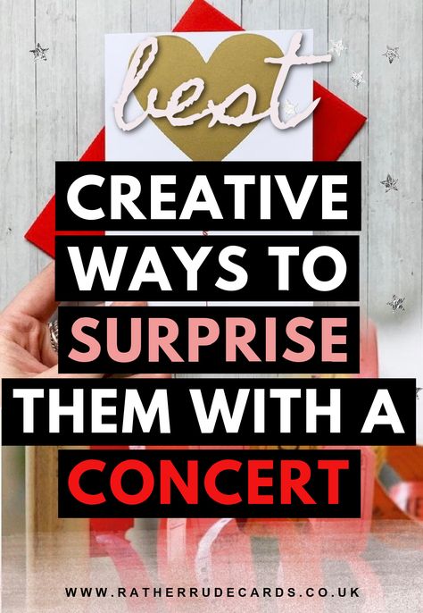 DIY creative concert tickets reveal ideas and how to give concert tickets as a gift Ideas For Tickets As A Gift, Concert Ticket Box Gift Ideas, Concert Surprise Ideas Ticket Diy Gifts, Scavenger Hunt Ideas For Concert Tickets, Creative Ways To Wrap Concert Tickets, Creative Way To Give Tickets As A Gift, Ways To Give Tickets As A Gift, Give Tickets As A Gift Ideas, Present Tickets As Gift