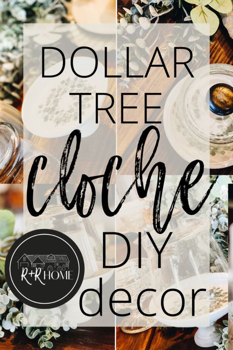 Small Cloche Decor, Dollar Store Cloche, Cloche Diy How To Make, High Cloche Dome Dollar Tree, Dollar Tree Witchy Decor Diy, Diy Cloche Ideas How To Make, Wood Vase Ideas, How To Decorate A Cloche, Decorating With Glass Cloches