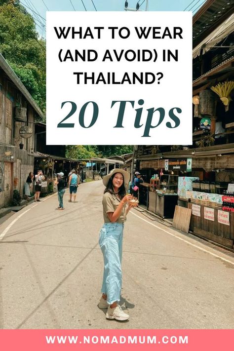 Not sure how to dress for Thailand’s intense heat and cultural etiquette? Discover the essentials—from airy fabrics to must-have shoes—so you’re prepared for any adventure! #ThailandGuide #TravelPacking #SummerOutfits #AsiaTravel #ExploreThailand Bangkok Ootd Travel Outfits, Travelling Thailand Outfits, Thailand Outfit Inspiration, What To Buy In Thailand, Clothes For Thailand, Koh Samui Outfit Ideas, Asia Packing List For Women, Thai Vacation Outfits, Thailand Tourist Outfit