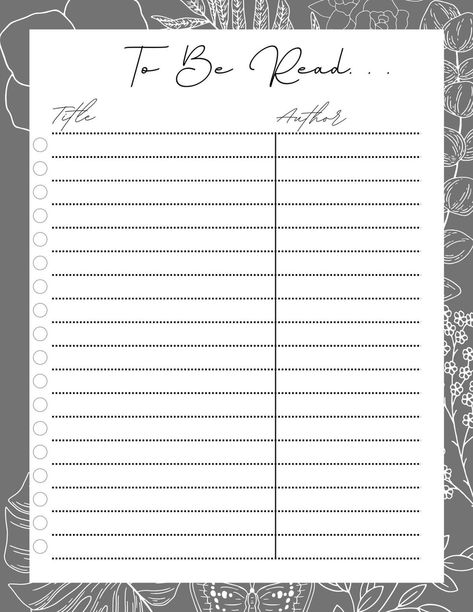 To Be Read Template, Tbr List Journal, Book Wishlist Template, To Be Read List Template, Tbr List Bullet Journal, Books To Read Template, Book List Template, Tbr List Template, Tbr Template