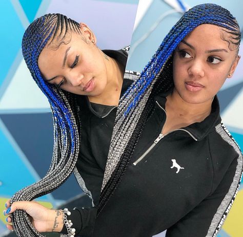 Done By Tori Posed by @Dollhouse 💙 Follow @Dollhouse 🖤🖤 STOP STEALING OUR PINS Fun Braids, Braiding Hairstyles, Style Braids, Lemonade Braids Hairstyles, Lemonade Braids, Big Braids, Big Box Braids Hairstyles, African Hair Braiding Styles, Feed In Braid