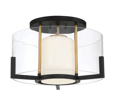 Everly Quinn Glass Flush Mount | Wayfair Savoy House Lighting, Semi Flush Lighting, Semi Flush Ceiling Lights, Savoy House, Linear Chandelier, Brass Accents, Black And Brass, The Drama, Flush Mount Ceiling