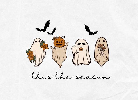 Hello Spooky Season, Halloween Pdf Free, Halloween Vintage Cartoon, Halloween Digital Products, Pumpkin Wallpaper Desktop, This Is Halloween, Fall Graphic Design, Cute Ghost Illustration, Neutral Halloween