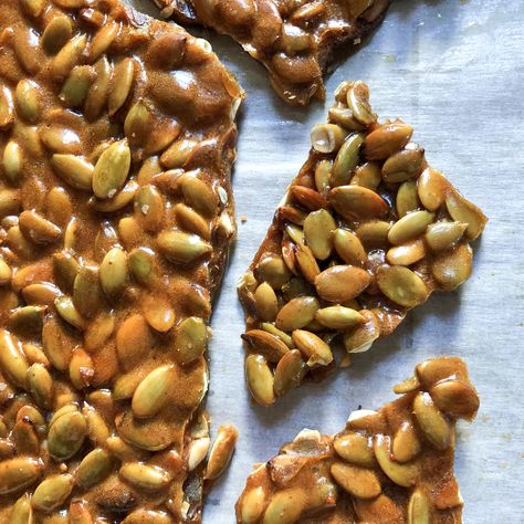 Pumpkin Seed Brittle Seed Brittle Recipe, Pumpkin Seed Brittle Recipe, Pumpkin Seed Brittle, Spicy Pumpkin Seeds, Spicy Candy, Brown Recipe, Pumpkin Seed Recipes, Brittle Recipes, Leftover Pumpkin