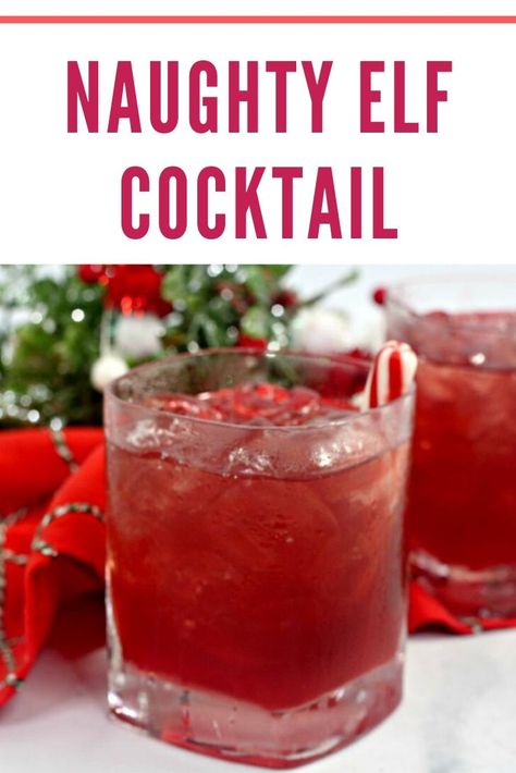 This Naughty Elf Cocktail is a delicious fruity adult beverage made with spiced rum and a delicious assortment of fruit juices and liquors. This is a super fun and adorable name that fits the drink. You and your guests will love this delicious combination of flavors. #christmascocktail #christmas #drinkrecipe #holidaydrinks #christmasparty Rudolph Punch Alcohol, Christmas Clausmopolitan, Elf Themed Drinks, Tipsy Elf Drink, Christmas Shots Alcohol Holiday Drinks Cocktail Recipes, Christmas Drinks For Adults Pitcher, Christmas Adult Beverages, Christmas Party Alcoholic Beverages, Christmas Cocktails Easy Vodka