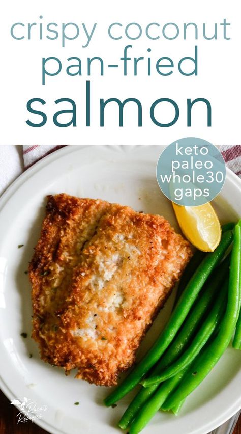 Crispy Coconut Pan-Fried Salmon : paleo, GAPS, Whole30, keto Coconut Salmon, Salmon Coconut, Dinner Salmon, Aip Paleo Recipes, Garlic Butter Salmon, Japanese Desserts, Pan Fried Salmon, Whole30 Keto, Keto Lasagna