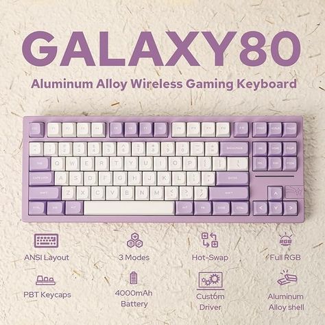 Amazon.com: EPOMAKER x Feker Galaxy80 Gaming Keyboard, Aluminum Alloy Wireless Mechanical Keyboard, BT5.0/2.4G/USB-C Gasket-Mounted Keyboard, Hot Swappable, NKRO Creamy Keyboard (White, Marble White Switch) : Video Games Cute Mechanical Keyboard, Creamy Keyboard, Fancy Keyboard, Comfortable Bedroom Decor, Gamer Keyboard, Keyboard Gaming, Gaming Setups, Princess Room, Work Station