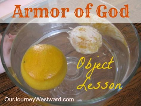 This Armor of God Object Lesson from Our Journey Westward would be a good visual to use in sunday school, bible study, youth group and more. Armor Of God Object Lesson, Armor Of God Lesson, Sunday School Object Lessons, Youth Lessons, Kids Church Lessons, Bible Object Lessons, Childrens Sermons, Bible Study For Kids, Sunday School Activities