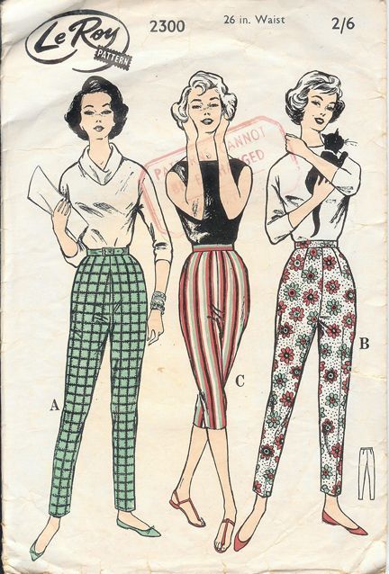 1950s Fashion: Vintage 1950s pants and a pattern for the same style. 1950s Fashion Design, 1950s Fashion illustration/ Summer Style. #1950s #1950sfashion #illustration #fashiondesign #summerstyle #sewingpattern 1950s Fashion Illustration, 1950s Pants, Vintage Outfits 70s, Vintage Outfits 50s, Vintage Outfits 90s, Patron Vintage, 1950’s Fashion, 1950 Fashion, Hayden Williams