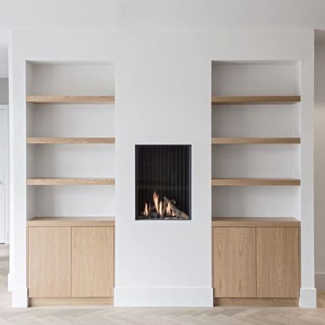 Alcove Storage Living Room, Alcove Storage, Alcove Shelving, Living Room Shelves, Home Fireplace, The Fireplace, Fireplace Design, Living Room Inspo, Home Design Decor