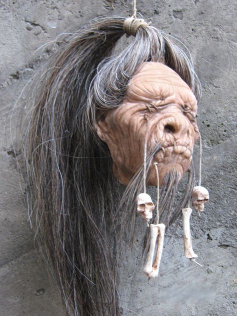 New addition to the Maes-Design Halloween catalog.  "Shrunken Head", by: Allen Maes.  Mediums: Poly-foam head, horse hair, jute twine and  w/faux ornamentation.  3" wide X 4" tall. TEMPORALLY DISCONTINUED Voodoo Party, Voodoo Halloween, Shrunken Head, Tiki Art, Creation Art, Witch Doctor, Voodoo Dolls, Creepy Dolls, Halloween Props