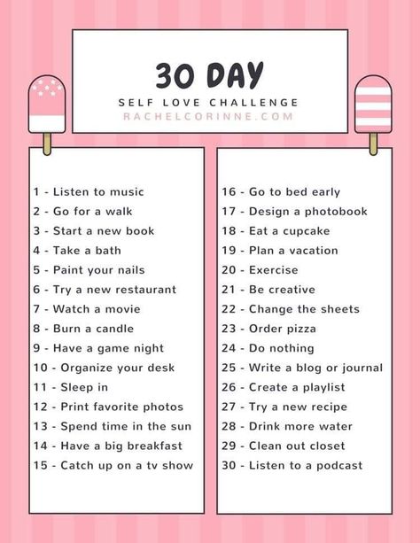 30 Day Self Love Challenge, Self Love Challenge, Happiness Challenge, Vie Motivation, Love Challenge, Health Challenge, 30 Day Challenge, Self Care Activities, Self Care Routine