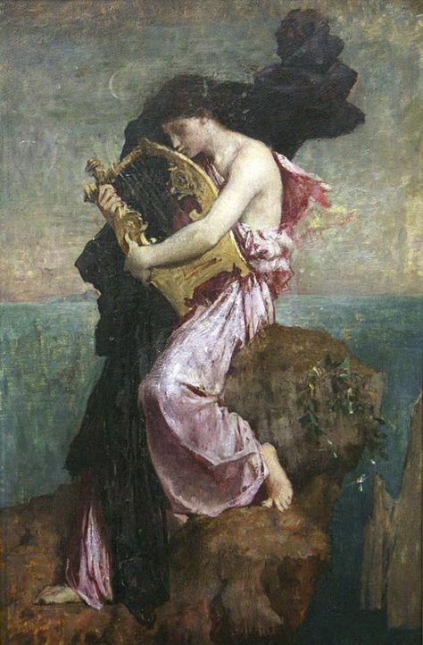 Sappho and her lyre. Lyric Poetry, Pre Raphaelite Art, Greek Pantheon, Ancient Origins, Pre Raphaelite, Mini Drawings, Ancient Greece, Old Art, Harp