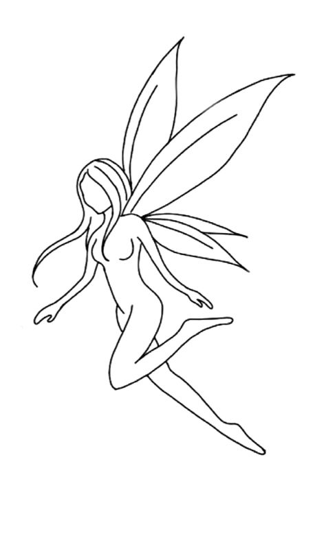 Fairy Outline Tattoo Simple, Easy To Draw Fairy, Dark Fairy Sketch, Fairy Base Drawing, Fairy Outline Drawing, Tiny Fairy Drawing, Fairy Garden Drawing Simple, Fairy Pose Reference Drawing, Small Fairy Drawing