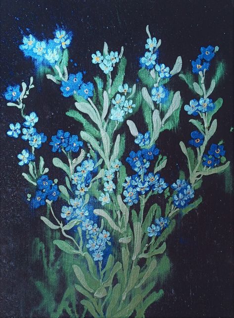 Forget Me Not Background, Forget Me Not Flowers Aesthetic, Forget Me Nots Flowers, Prompt Ideas, Night Magic, Painting References, Forget Me Not Flowers, Watercolor On Wood, Forget Me Nots