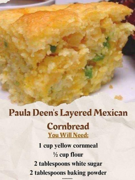 Ina Garten Cooking | Paula Deen's Layered Mexican Cornbread | Facebook Paula Deen Layered Mexican Cornbread, Paula Deen Mexican Cornbread, Mexican Cornbread Recipe, Cornbread Recipes, Savory Breads, Mexican Cornbread, Grandma's Recipes, Paula Deen Recipes, Clean Baking