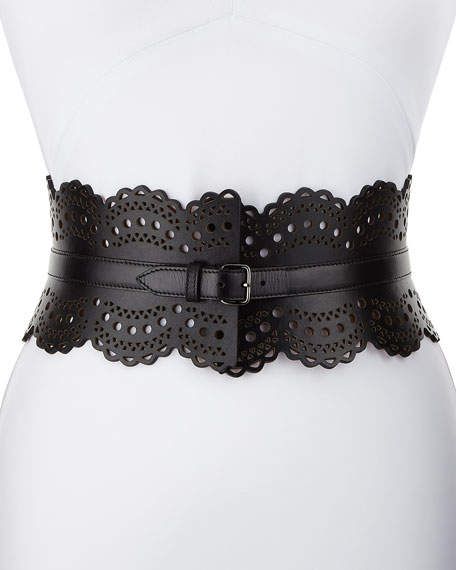 ALAIA Laser-Cut Circle Corset Leather Belt Leather Corset Belt, Leather Bustier, Corset Belt, Belt Leather, Luxury Designer Handbags, Leather Corset, Belt Shop, Buckle Belt, Leather Buckle