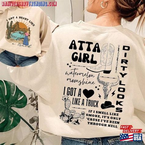 Heart Like A Truck, Country Outfits Women, Lainey Wilson, Music Sweatshirts, Truck Shirts, Shirt Designs For Men, Cute Shirt Designs, Trending Music, Concert Shirts