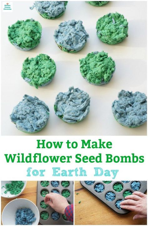 This is a super simple garden project to do with the kids - how make a seed bomb and spread wildflowers around your neighbourhood for Earth Day.   #wildflowerseedbomb #seedbombactivity #easypaperseedbomb #scienceforkids #gardeningwithkids #diygardenproject Ecology Crafts For Kids, 4h Demonstration Ideas Kids, Environmental Crafts For Kids, Earth Day Kids Crafts, Sustainable Crafts For Kids, Earth Day Projects For Kids, Earth Day Recycle Projects, Garden Projects For Kids, Earth Day Crafts For Kids