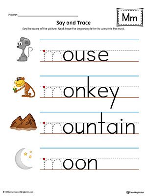 Practice saying and tracing words that begin with the letter M sound in this printable worksheet. Sound Words Worksheet, Tracing Words, Abc Writing, Letter M Worksheets, Color Worksheet, Teaching Child To Read, Words Worksheet, Attendance Sheet, All About Me Preschool