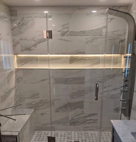 Led Light Bathroom Ideas, Bathroom Led Lighting, Led Light Projects, Bathroom Niche, Bathroom Led, Shower Lighting, Master Shower, Shower Niche, Home Automation System