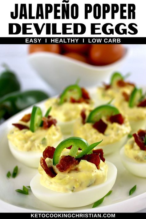 A tasty twist on a classic, these Jalapeño Popper Deviled Eggs are filled with smoky bacon, creamy goodness, and a kick of jalapeño heat. They're a delicious way to add some spice to your next gathering! Party Appetizers Easy Cheap, Fried Jalapeno Poppers, Buffalo Deviled Eggs, Jalapeno Deviled Eggs, Keto Egg Recipe, Keto Deviled Eggs, Deviled Eggs Recipe Classic, Slow Cooker Meatloaf, Deviled Eggs Easy